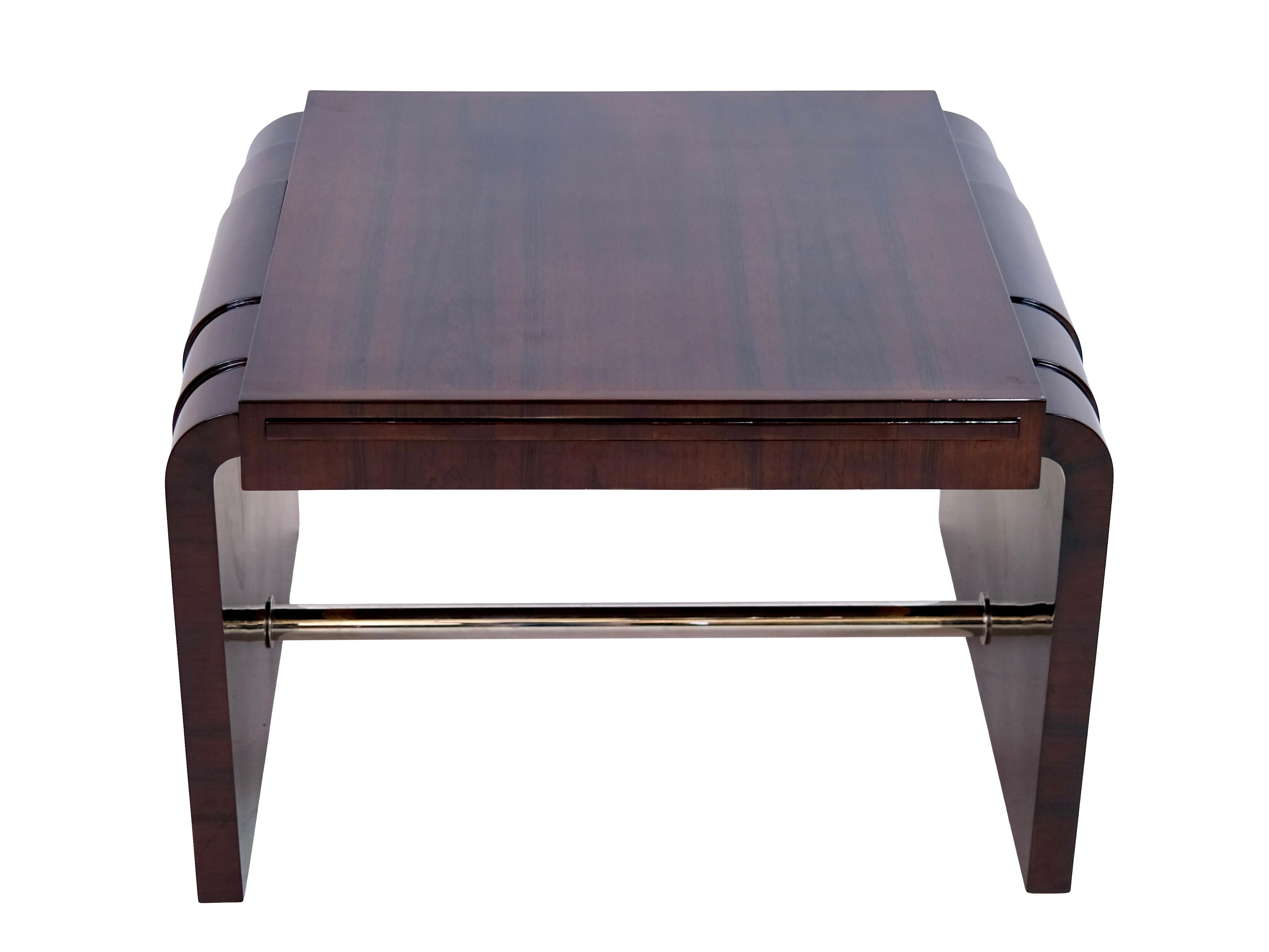 French 1930s Art Deco Couch Table with Two Rounded Sides and Chromed Rod In Good Condition In Ulm, DE