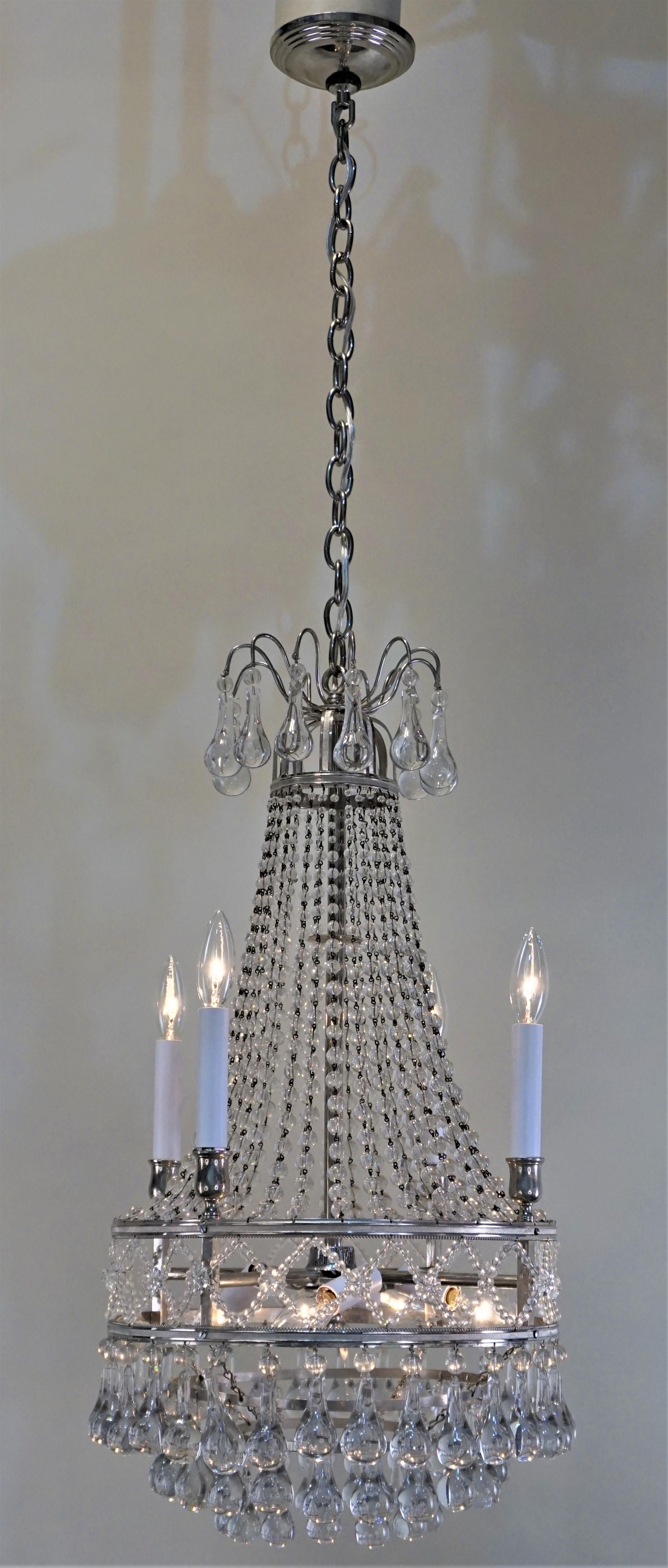Mid-20th Century French 1930s Art Deco Crystal Chandelier