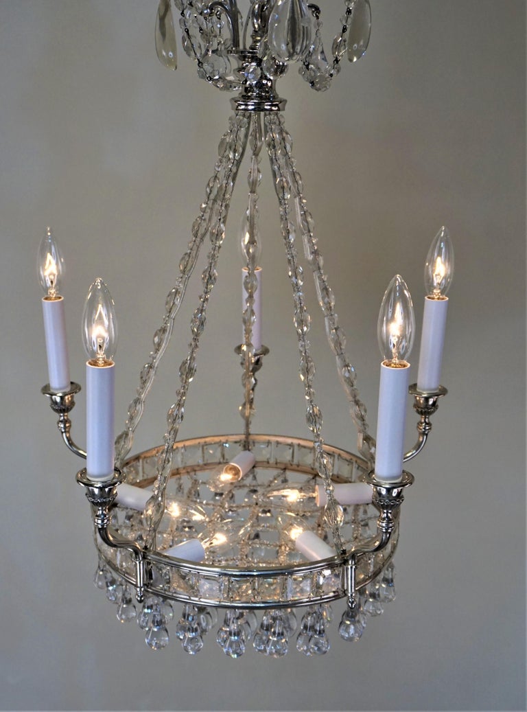 French 1930s Art Deco Crystal and Nickel Chandelier For