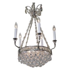 French 1930s Art Deco Crystal and Nickel Chandelier