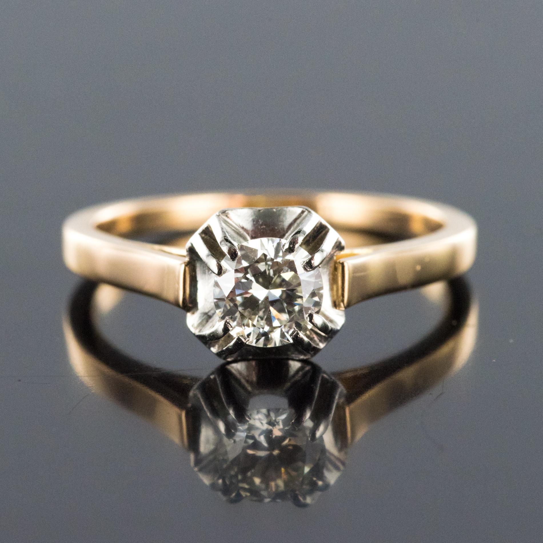 French 1930s Art Deco Diamond 18 Karat Rose Gold Platinum Solitary Ring 7