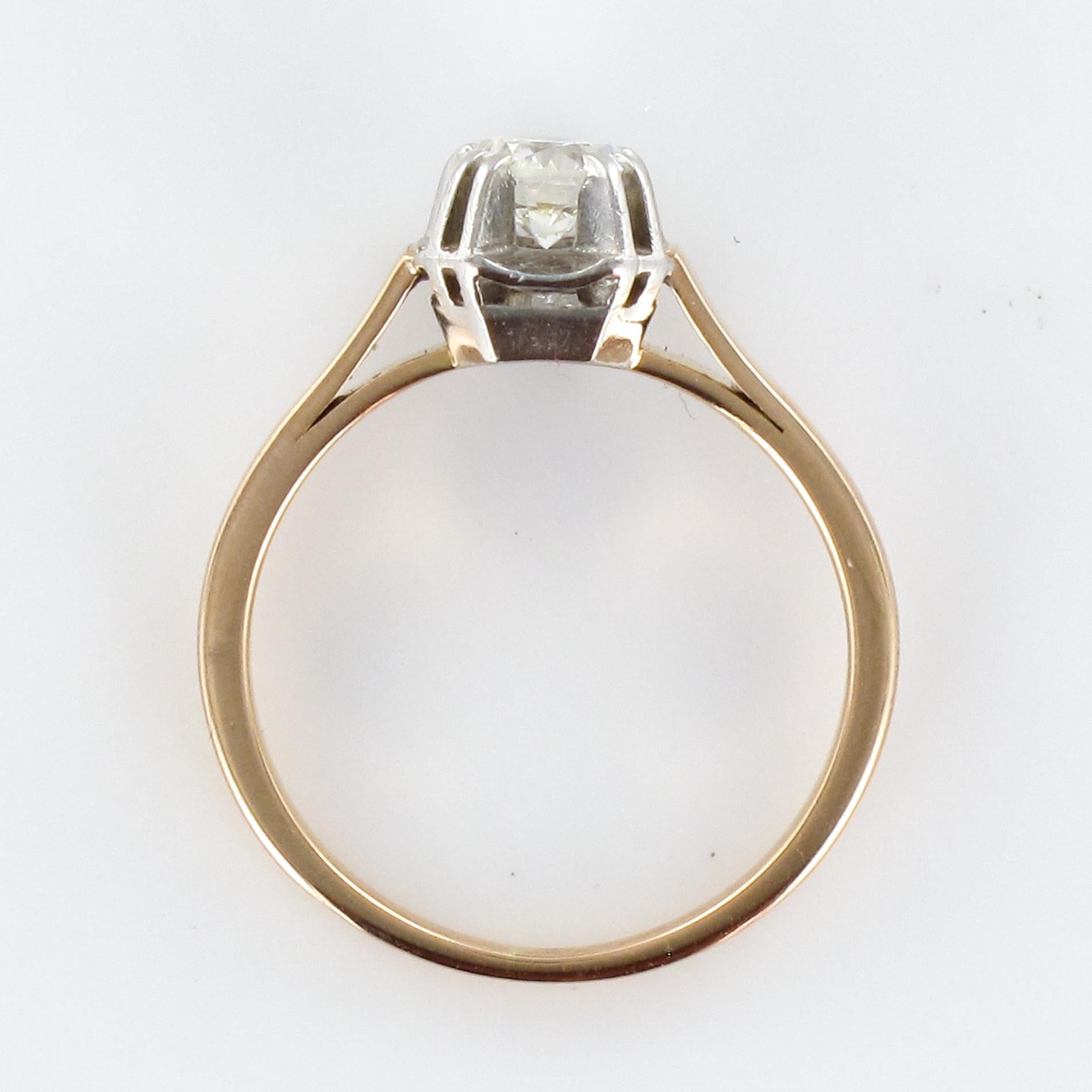 French 1930s Art Deco Diamond 18 Karat Rose Gold Platinum Solitary Ring 10