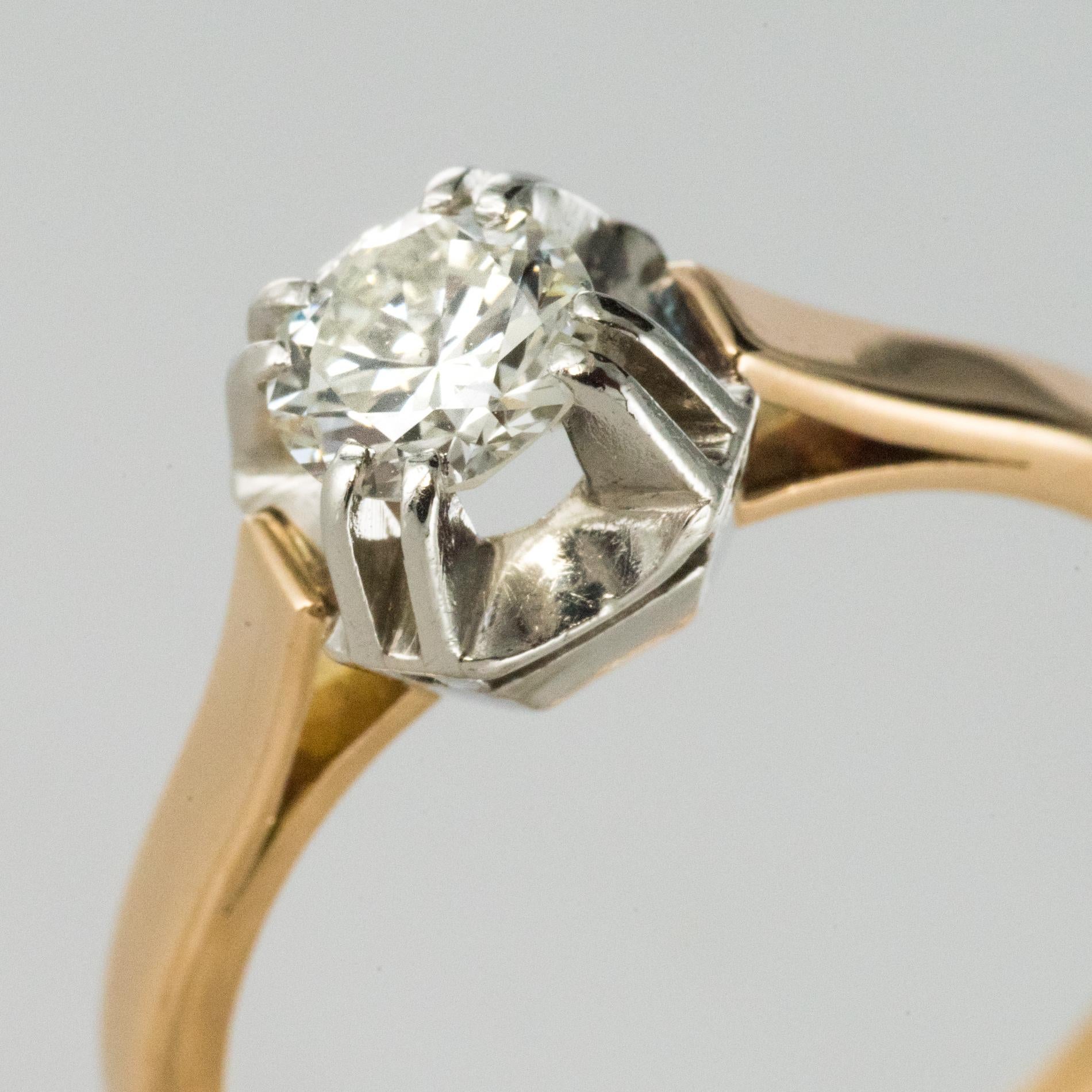 Women's French 1930s Art Deco Diamond 18 Karat Rose Gold Platinum Solitary Ring