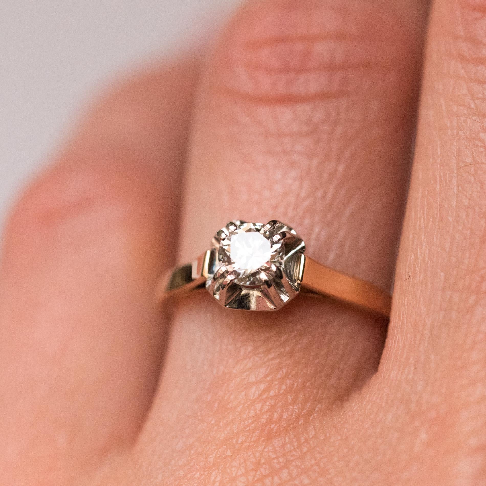 French 1930s Art Deco Diamond 18 Karat Rose Gold Platinum Solitary Ring 1
