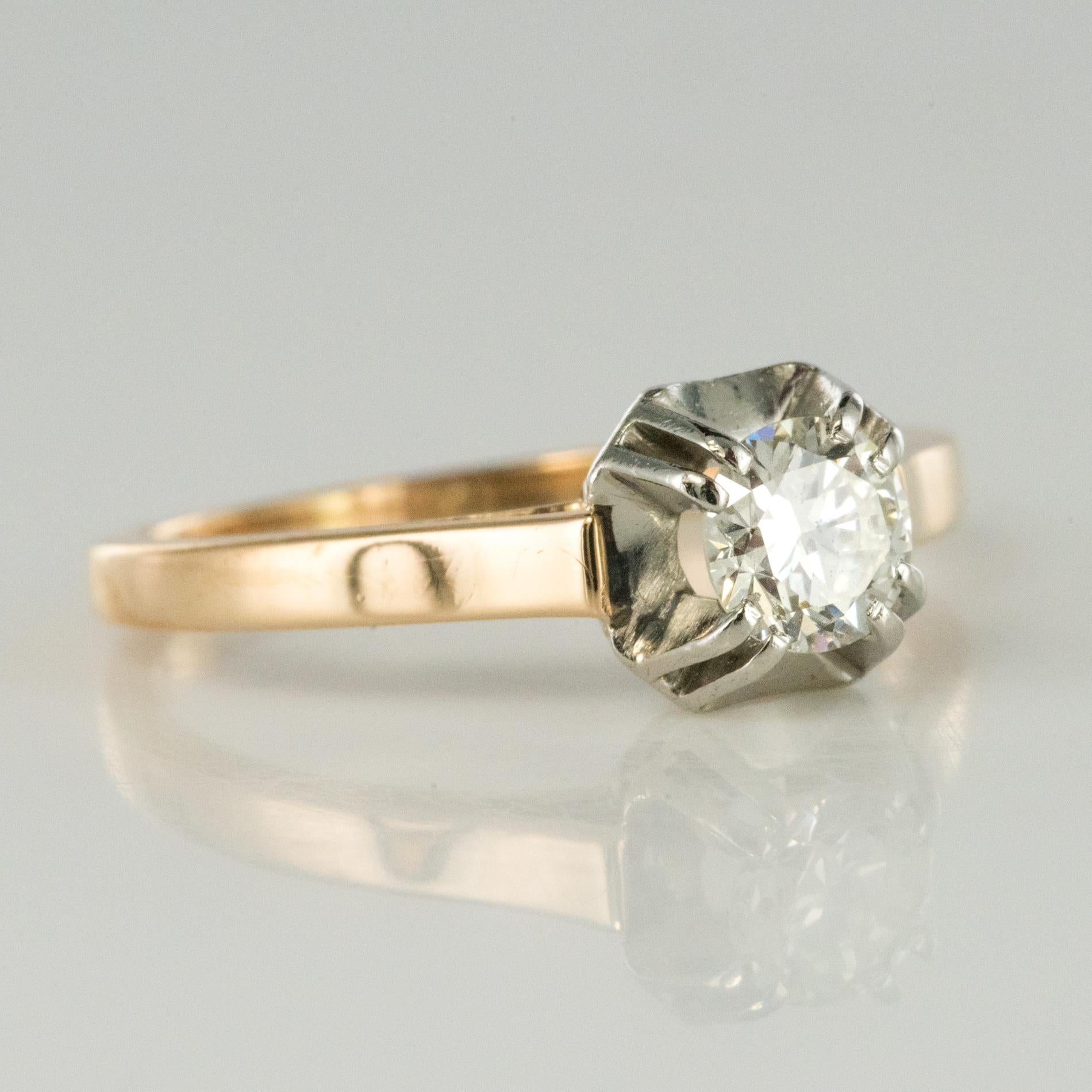 French 1930s Art Deco Diamond 18 Karat Rose Gold Platinum Solitary Ring 3