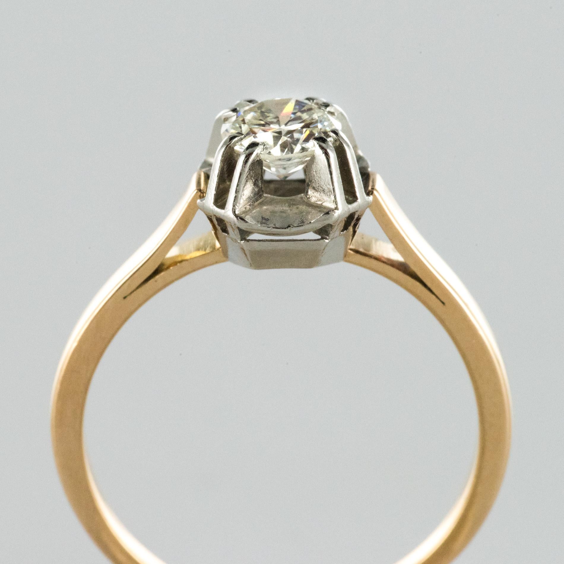 French 1930s Art Deco Diamond 18 Karat Rose Gold Platinum Solitary Ring 5