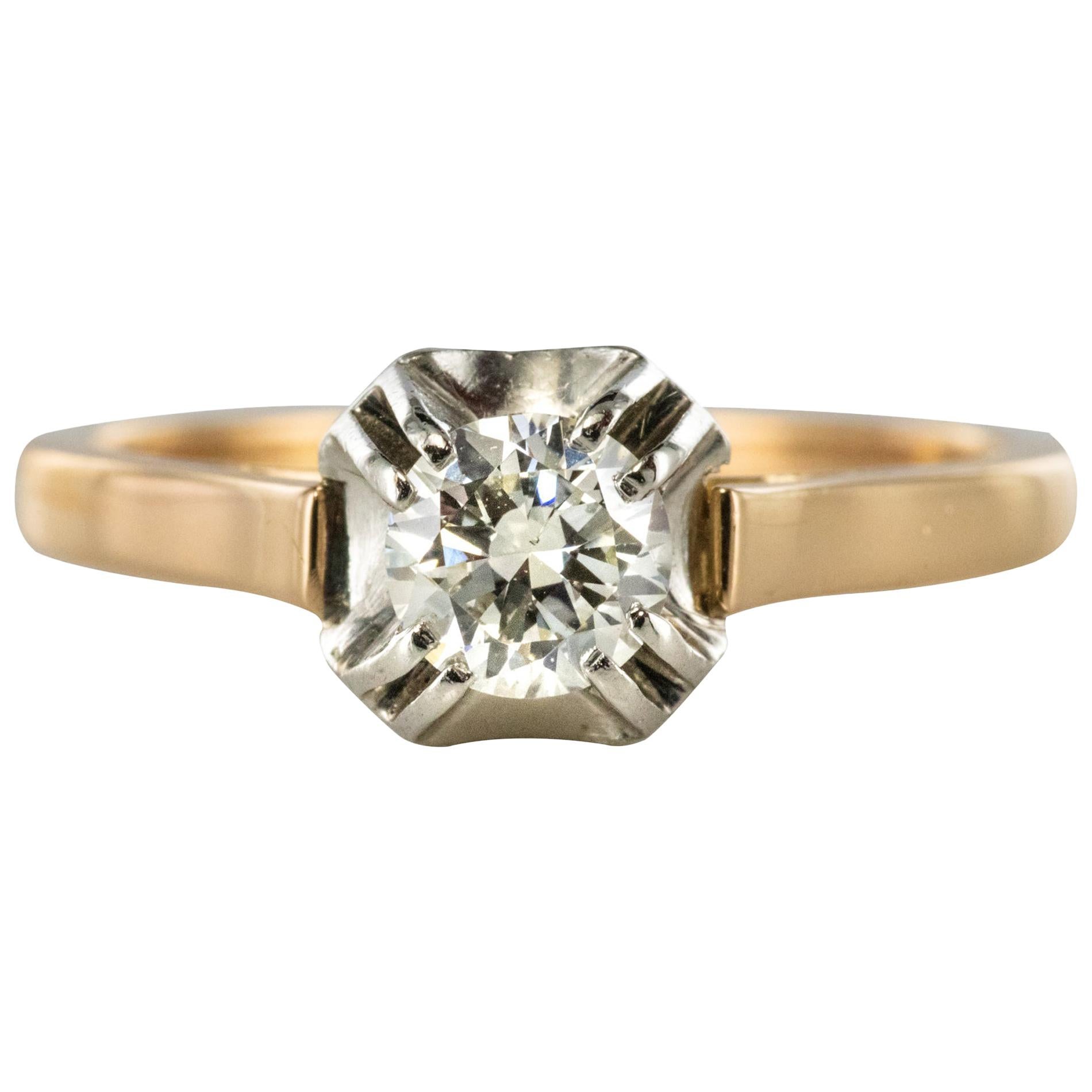 French 1930s Art Deco Diamond 18 Karat Rose Gold Platinum Solitary Ring