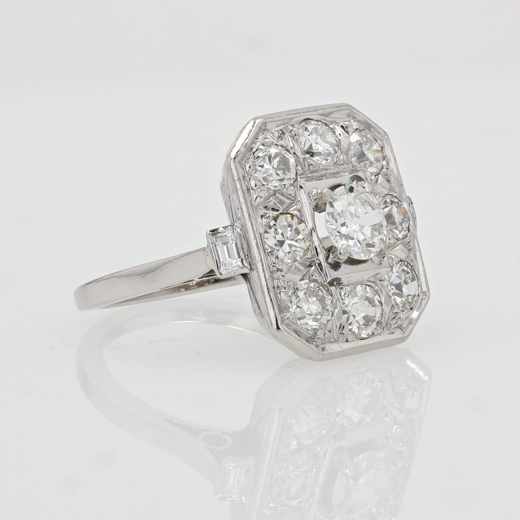 French 1930s Art Deco Diamond Platinum Rectangular Ring 2