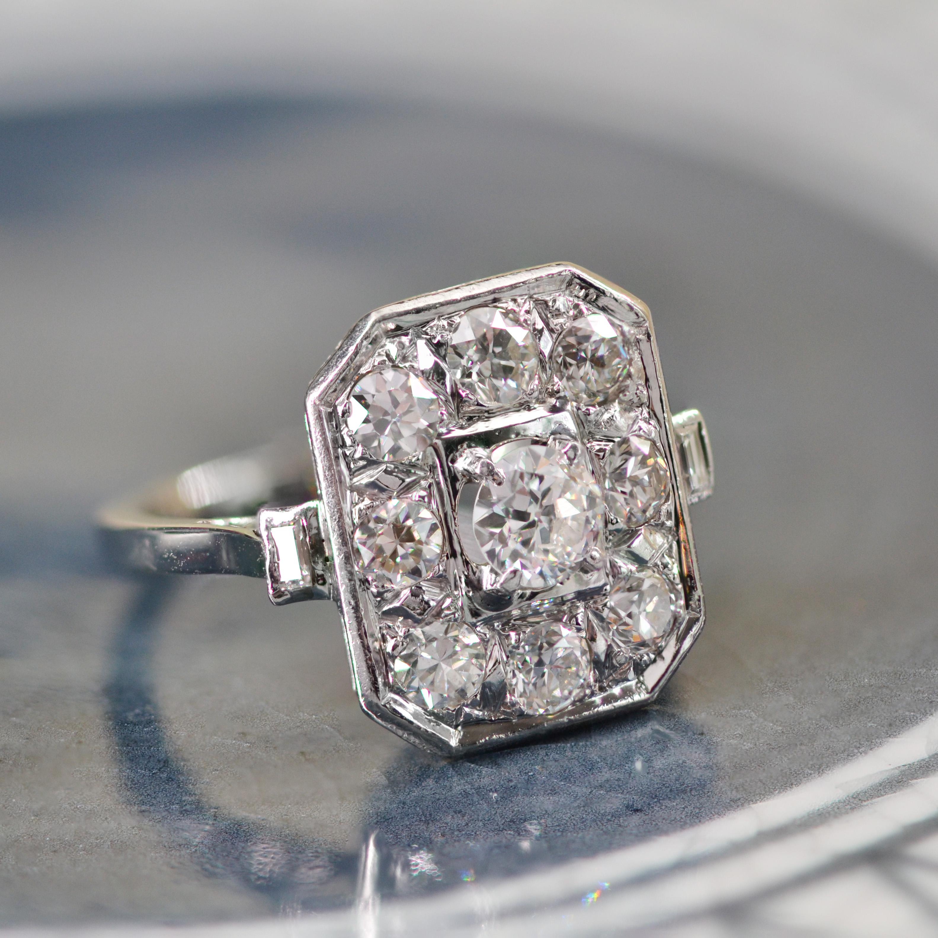 French 1930s Art Deco Diamond Platinum Rectangular Ring 3