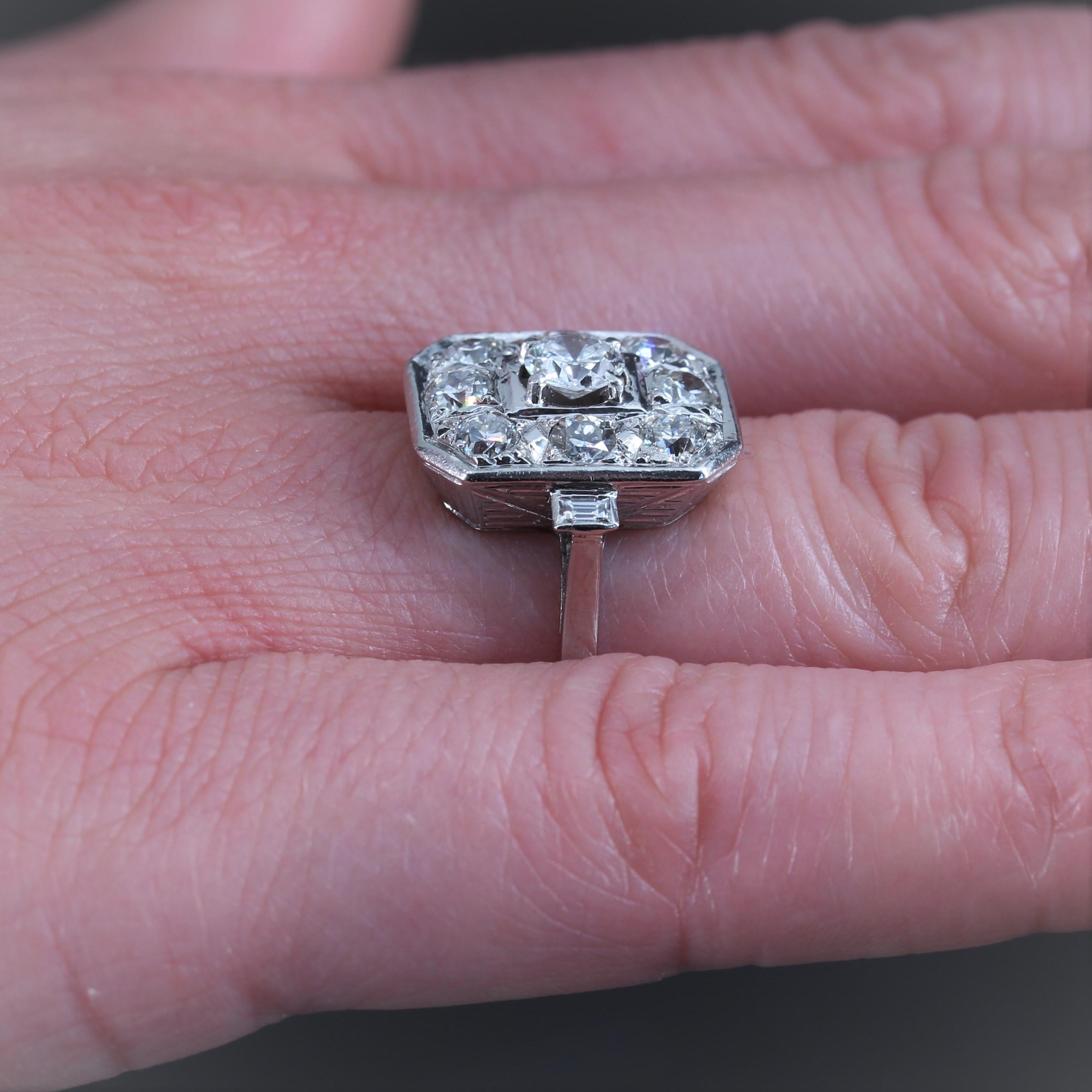 French 1930s Art Deco Diamond Platinum Rectangular Ring 5