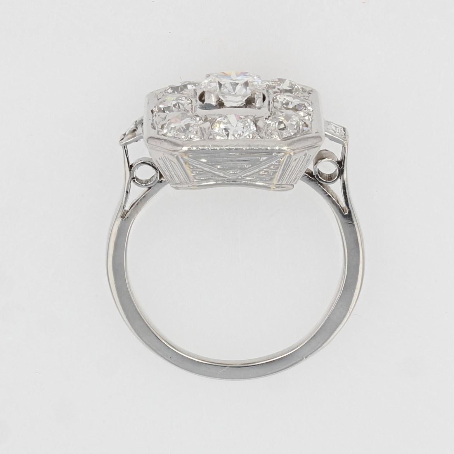 French 1930s Art Deco Diamond Platinum Rectangular Ring 6