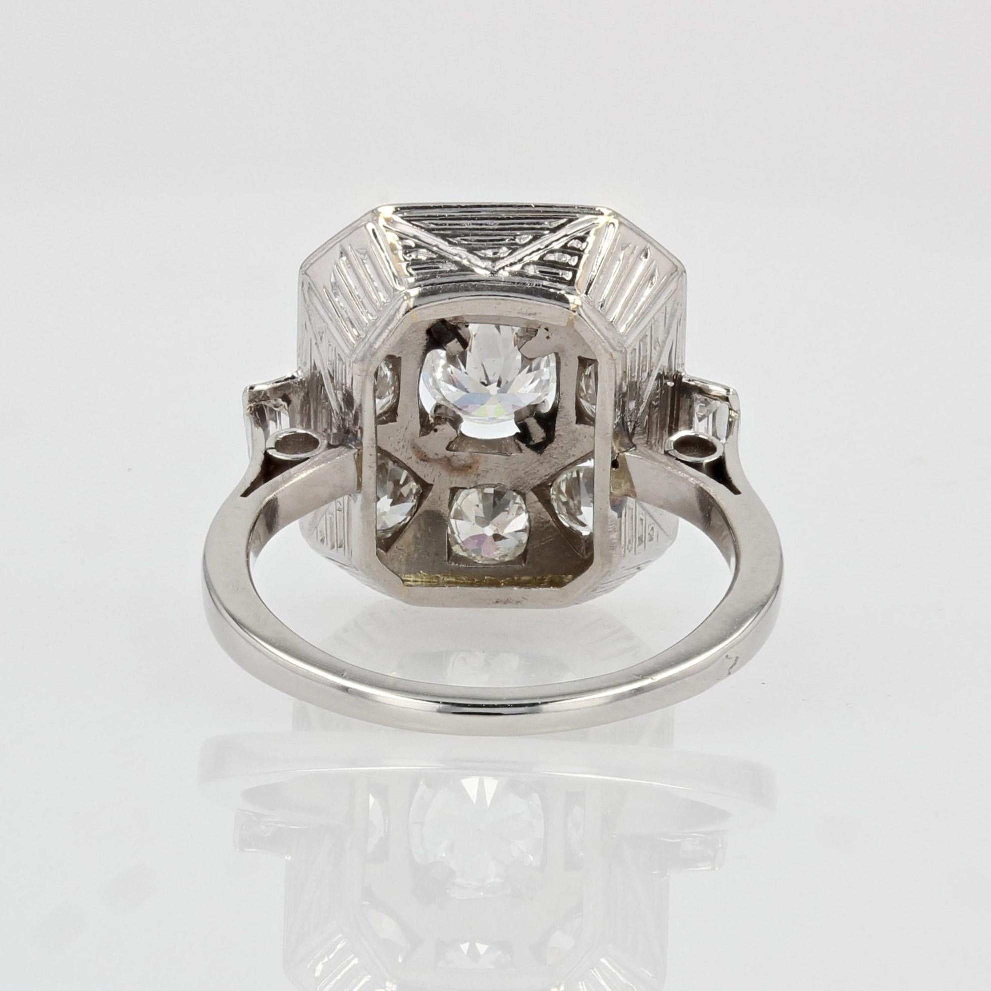 French 1930s Art Deco Diamond Platinum Rectangular Ring 7