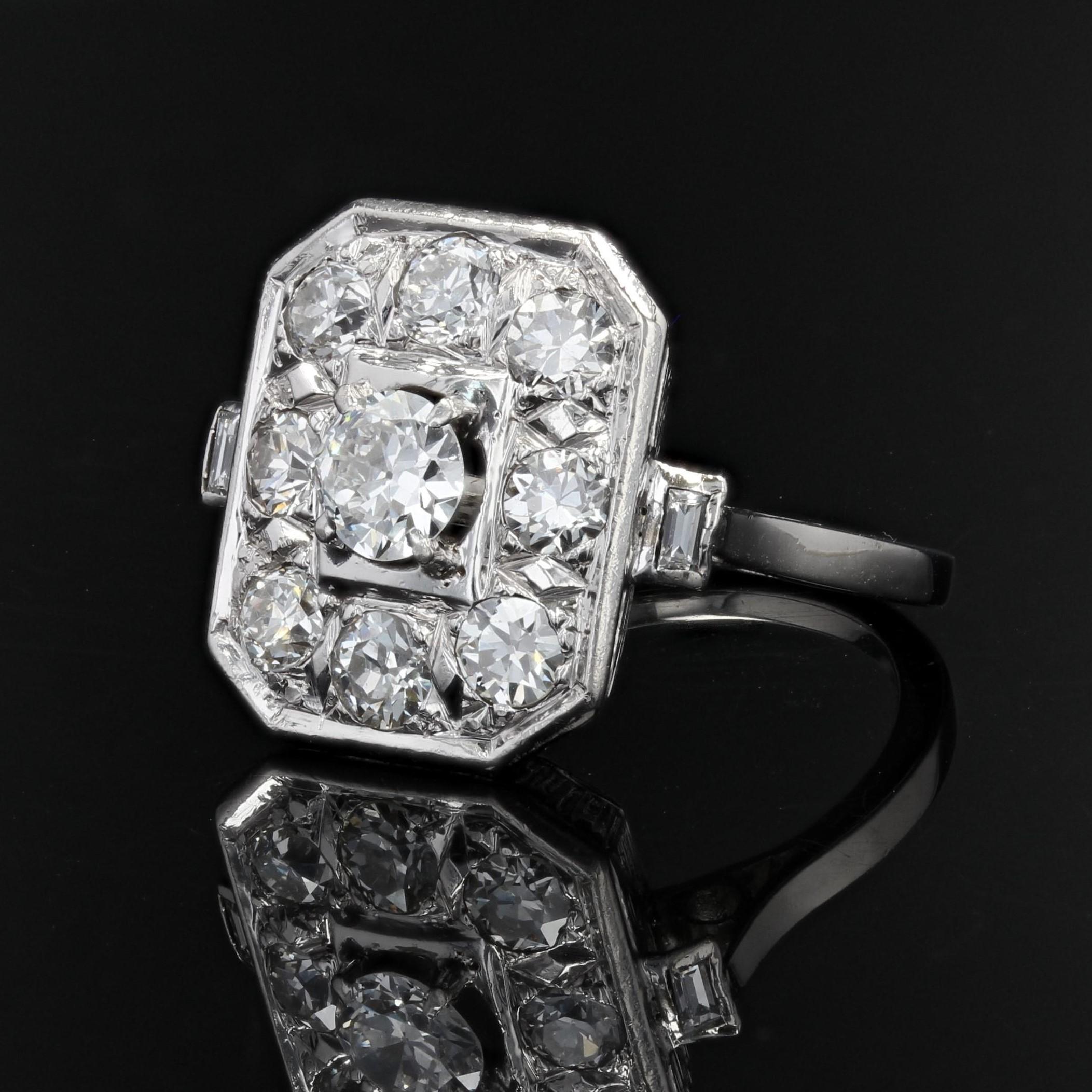 Brilliant Cut French 1930s Art Deco Diamond Platinum Rectangular Ring