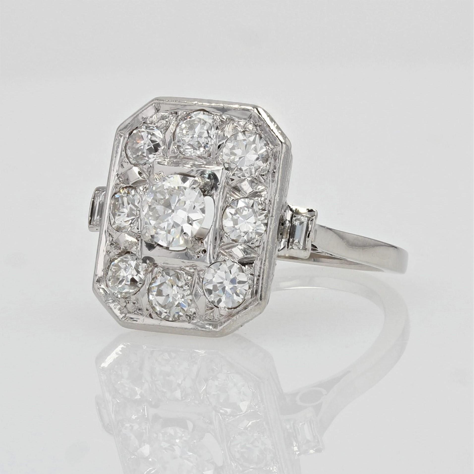 Women's French 1930s Art Deco Diamond Platinum Rectangular Ring