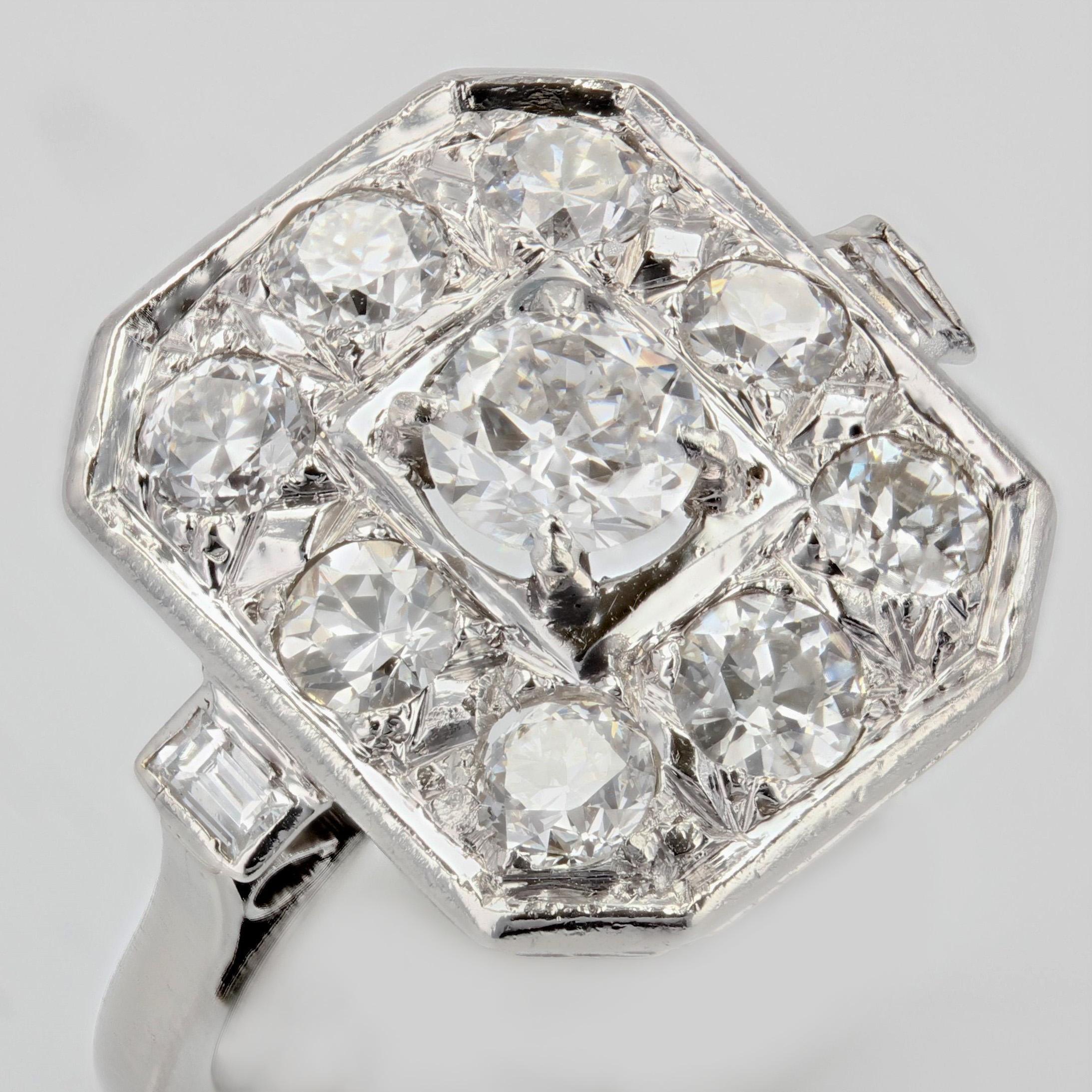 French 1930s Art Deco Diamond Platinum Rectangular Ring 1