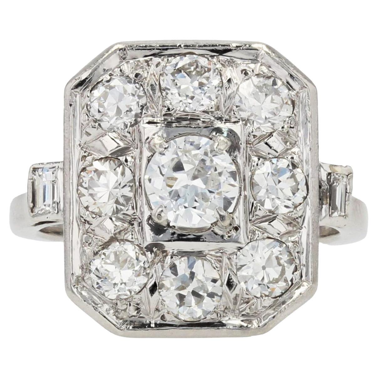 French 1930s Art Deco Diamond Platinum Rectangular Ring