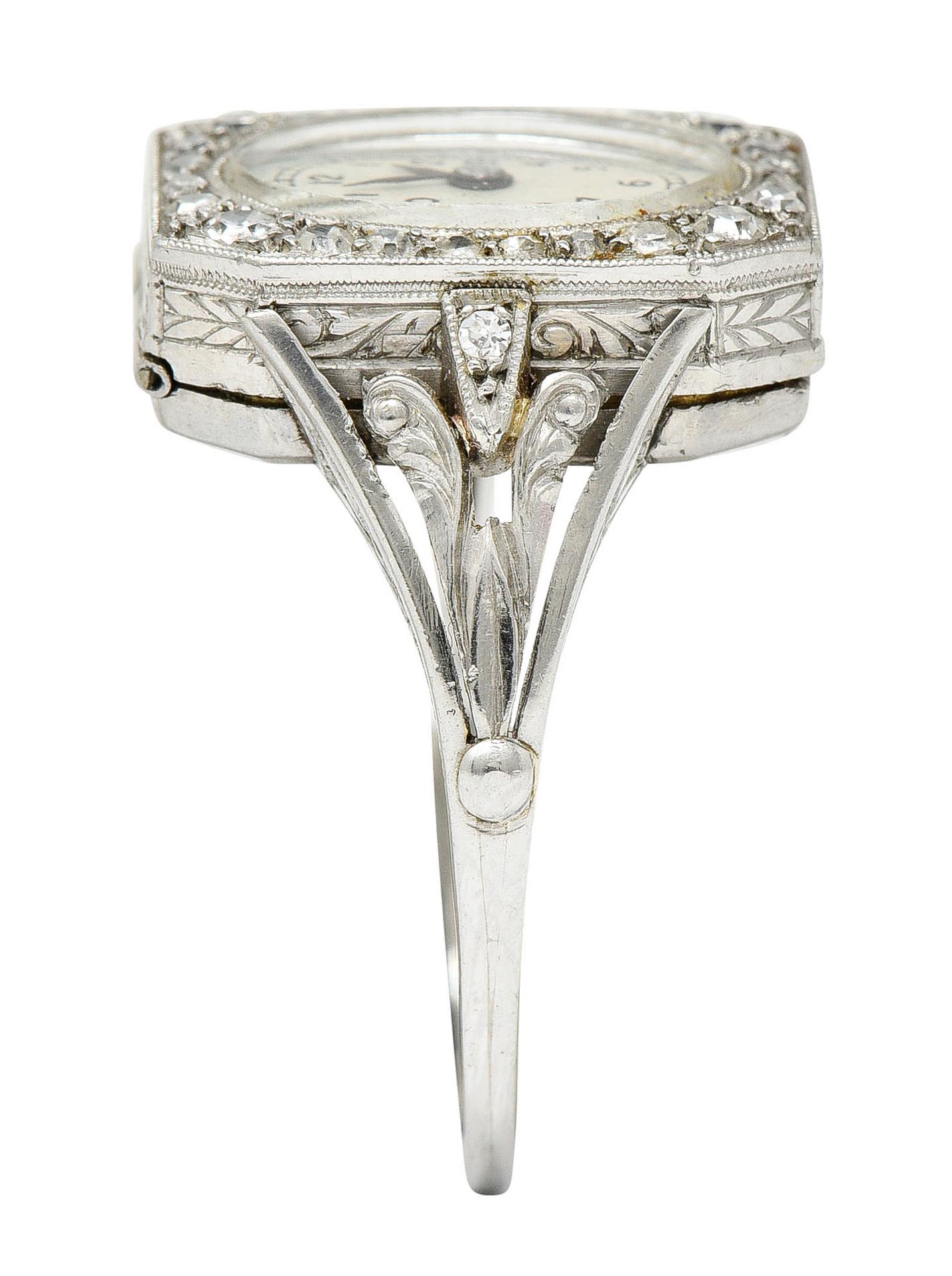 French 1930's Art Deco Diamond Platinum Watch Ring 3