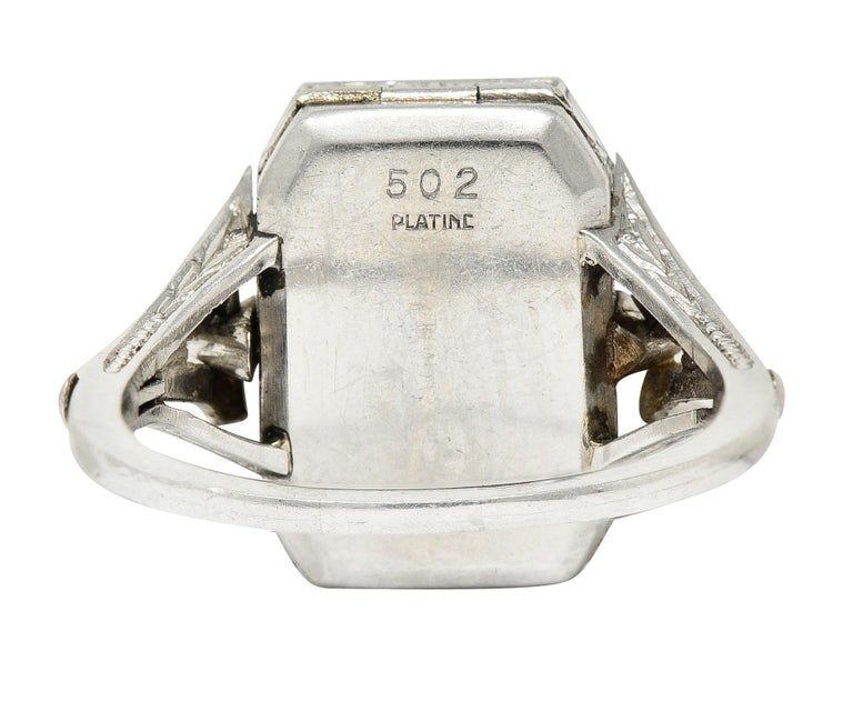 French 1930's Art Deco Diamond Platinum Watch Ring In Excellent Condition For Sale In Philadelphia, PA
