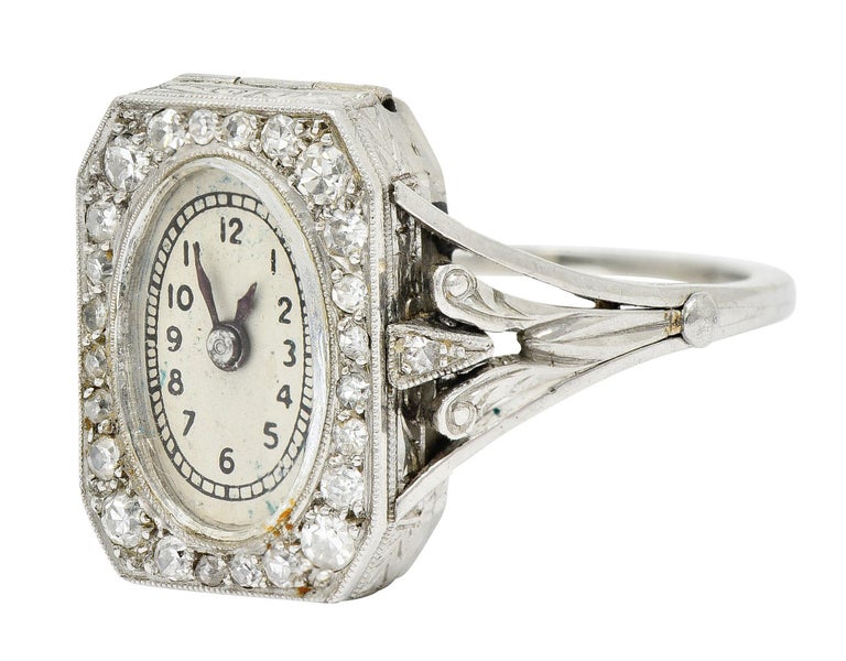 French 1930's Art Deco Diamond Platinum Watch Ring For Sale 1