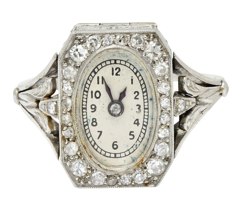 French 1930's Art Deco Diamond Platinum Watch Ring For Sale