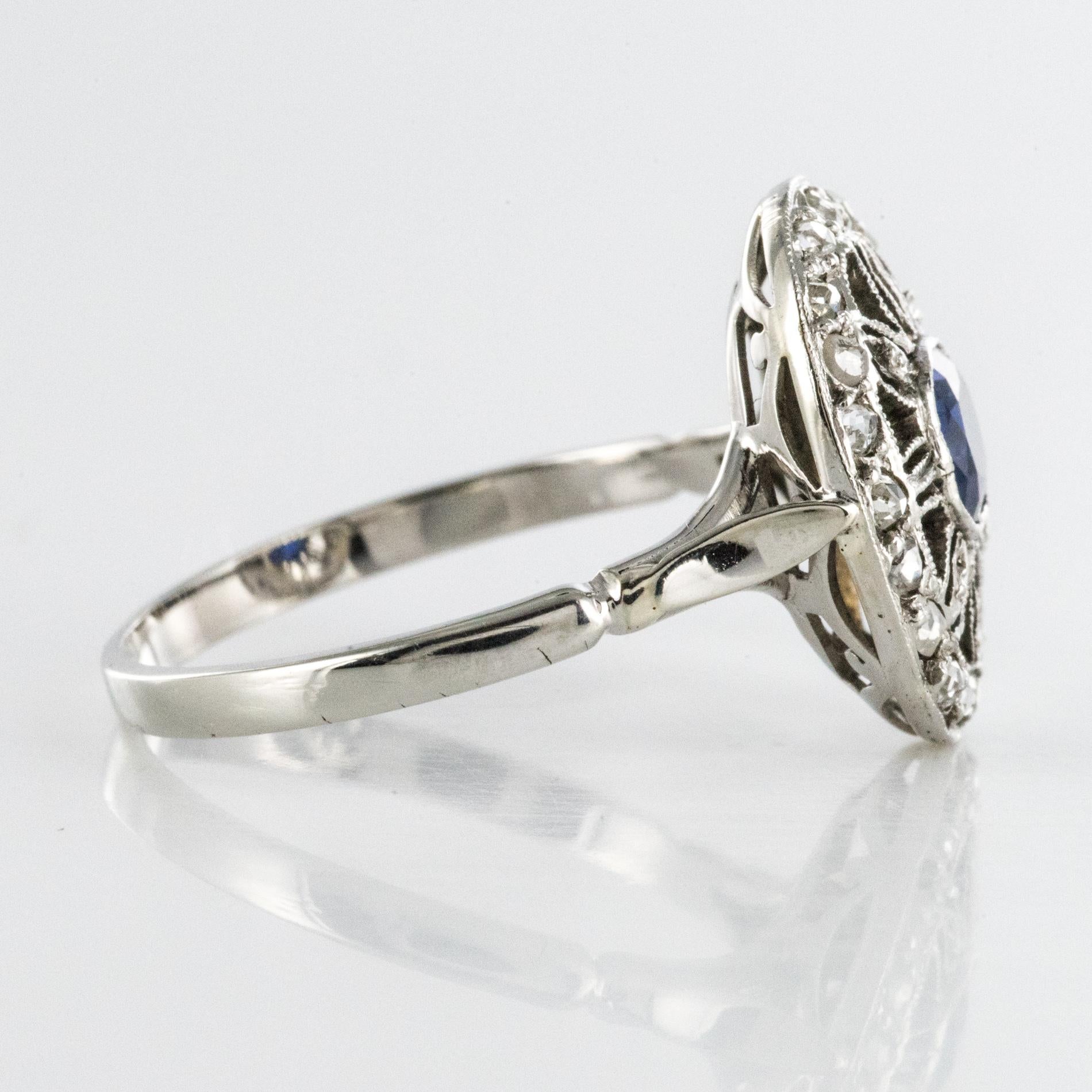 French 1930s Art Deco Diamond Sapphires Platinum Ring For Sale 7