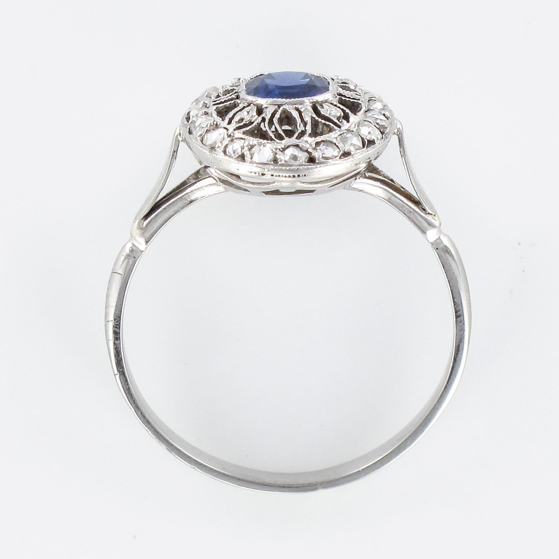 French 1930s Art Deco Diamond Sapphires Platinum Ring 10