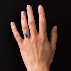 French 1930s Art Deco Diamond Sapphires Platinum Ring