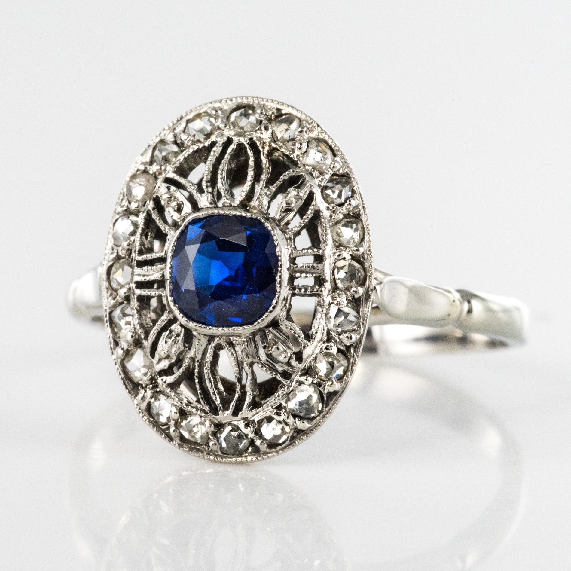 Women's French 1930s Art Deco Diamond Sapphires Platinum Ring For Sale