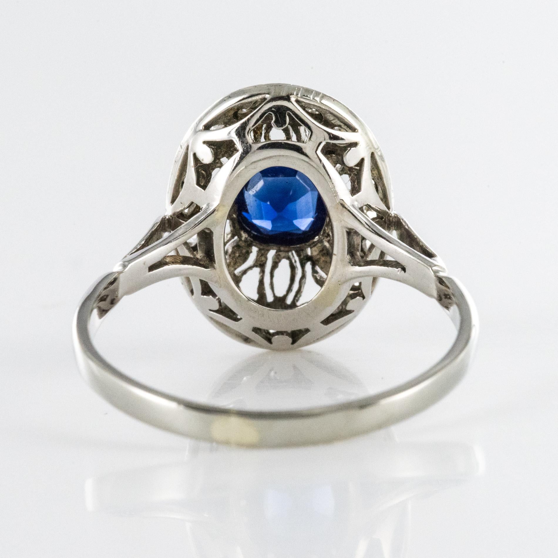 French 1930s Art Deco Diamond Sapphires Platinum Ring For Sale 6