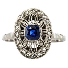 French 1930s Art Deco Diamond Sapphires Platinum Ring