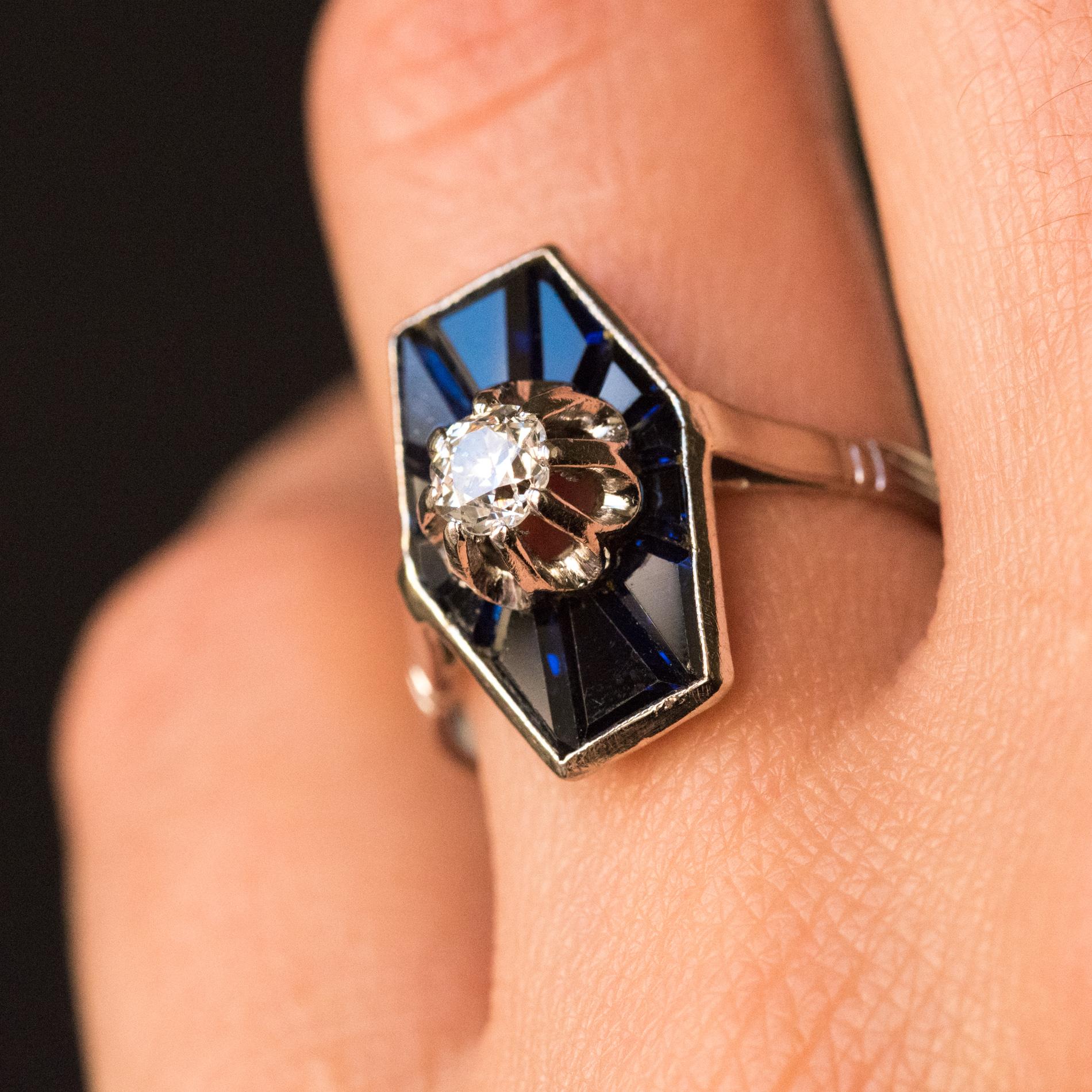 Women's French 1930s Art Deco Diamond Sapphires Platinum White Gold Ring