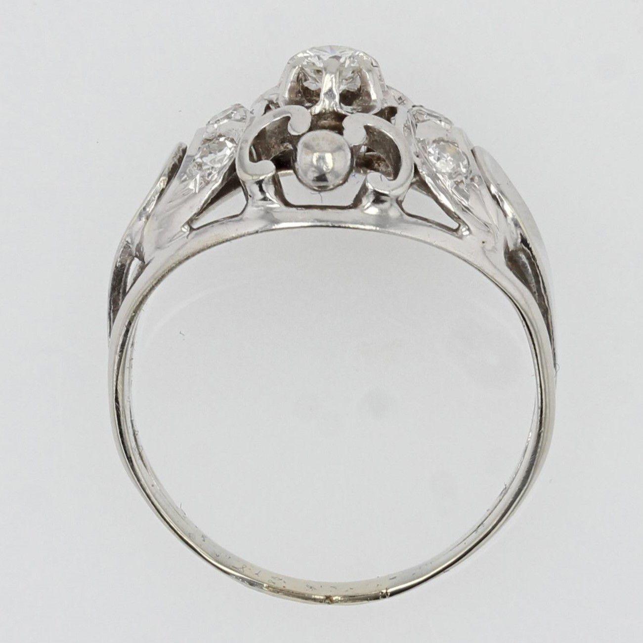 French 1950s Diamonds 18 Karat White Gold Dome Ring For Sale 5