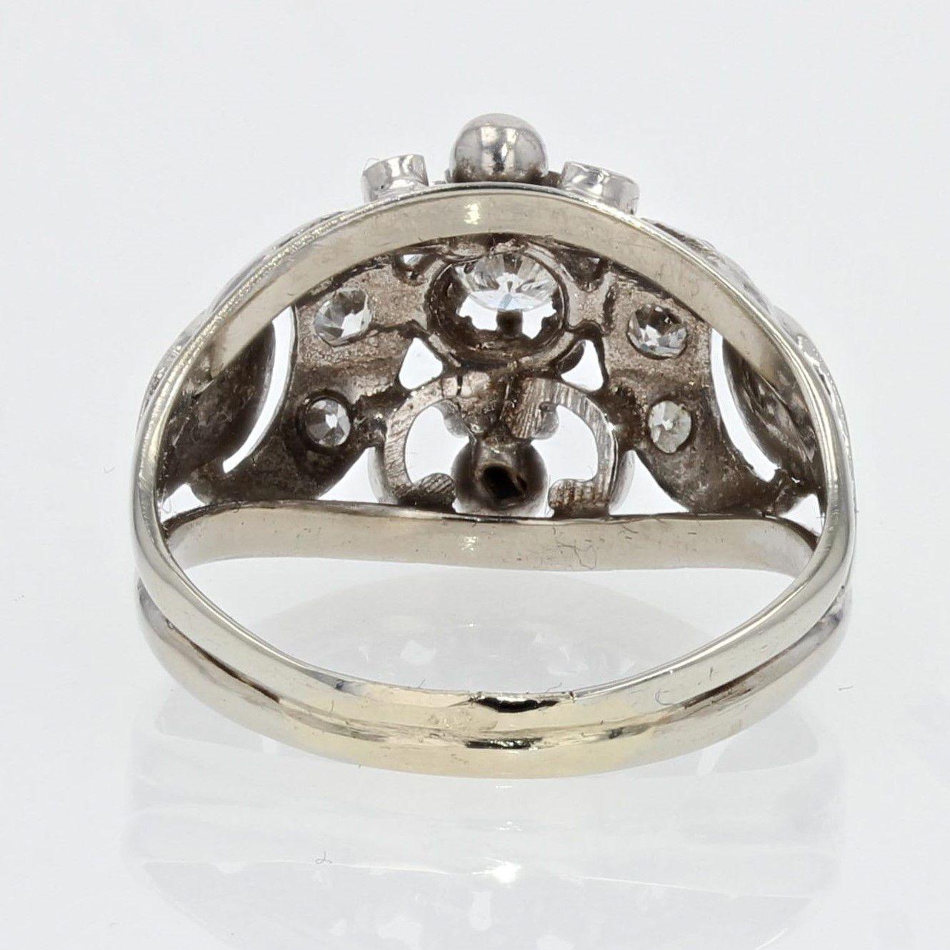 French 1950s Diamonds 18 Karat White Gold Dome Ring For Sale 6