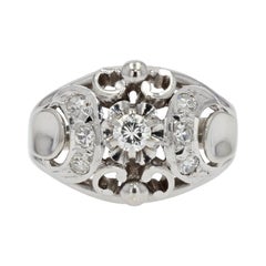 French 1930s Art Deco Diamonds 18 Karat White Gold Dome Ring