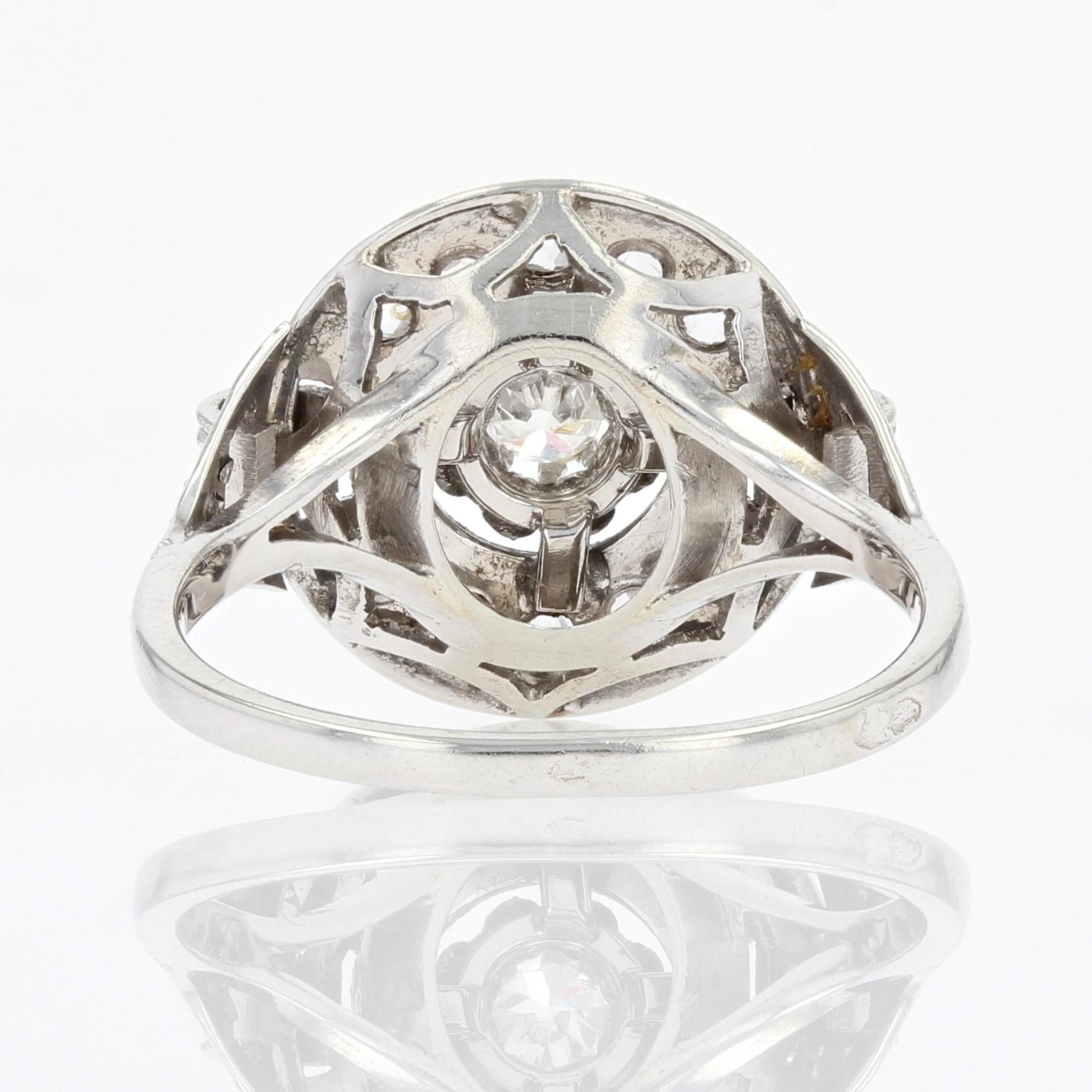 French 1930s Art Deco Diamonds 18 Karat White Gold Platinum Ring For Sale 5