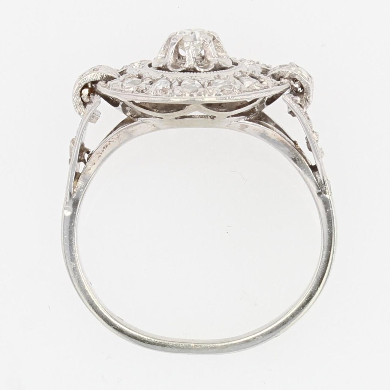 French 1930s Art Deco Diamonds 18 Karat White Gold Platinum Ring For Sale 7