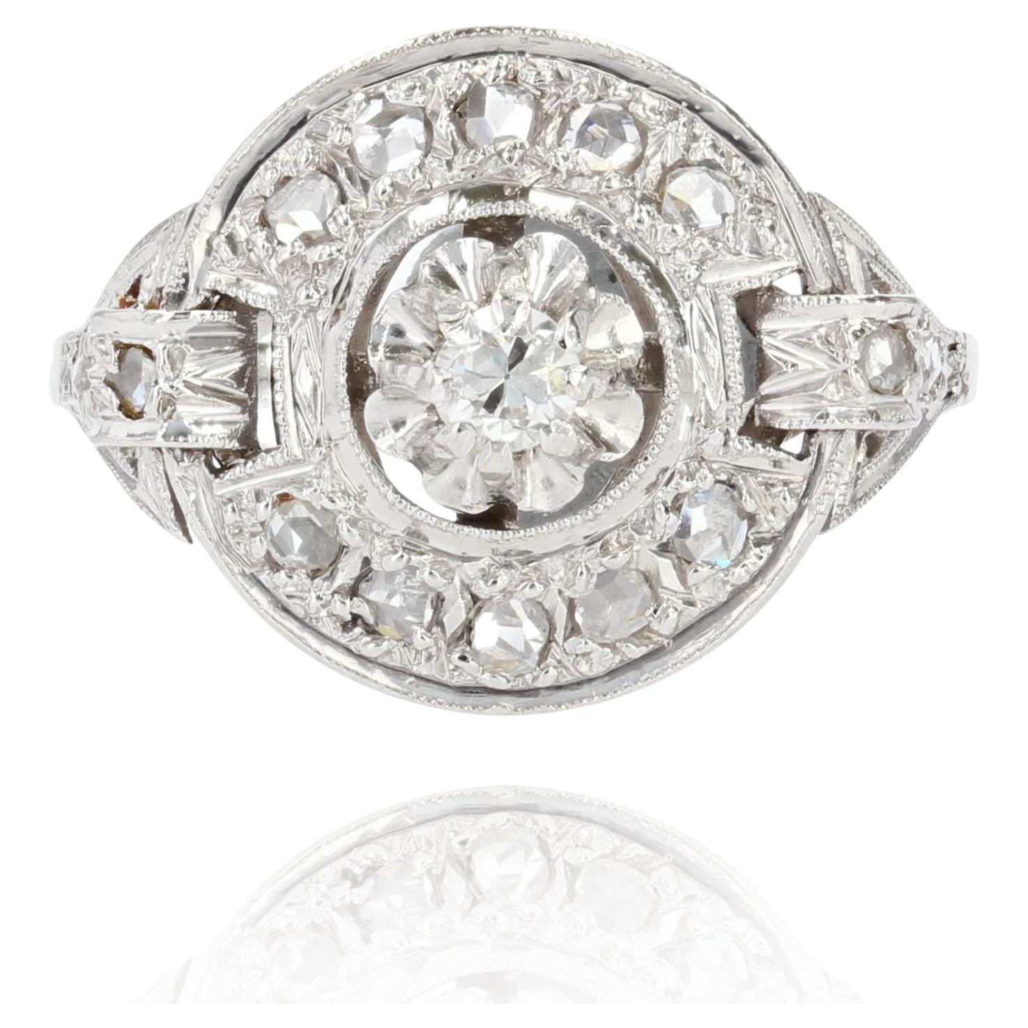 French 1930s Art Deco Diamonds 18 Karat White Gold Platinum Ring For Sale