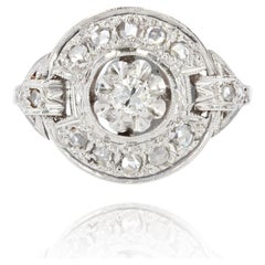 French 1930s Art Deco Diamonds 18 Karat White Gold Platinum Ring