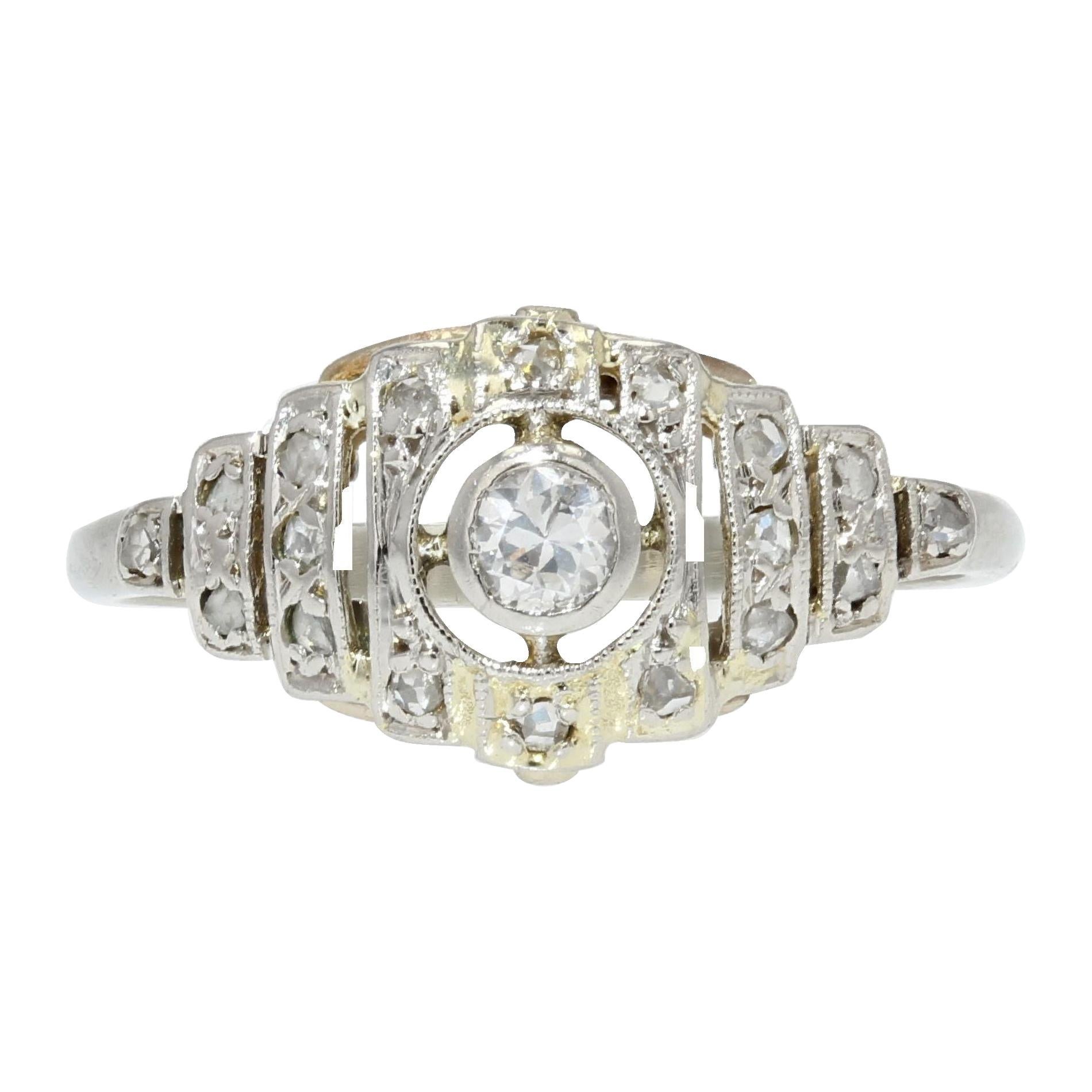 French 1930s Diamond 18 Karat Yellow Gold Art Deco Ring For Sale at ...