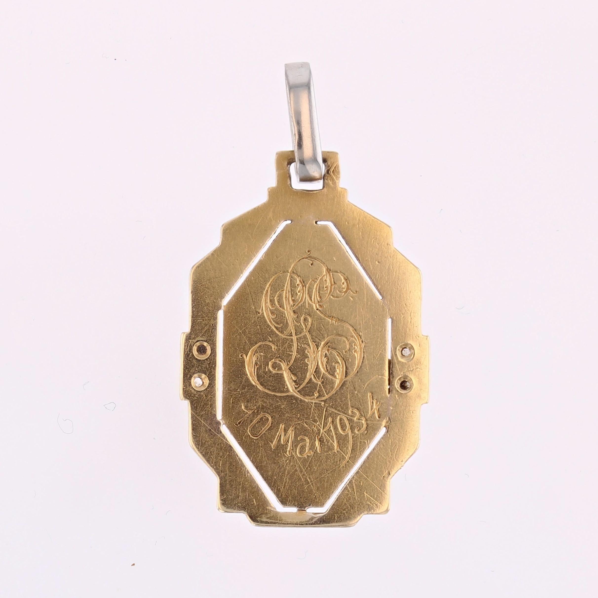 Médaille de la Vierge Marie française Art déco des années 1930 en or jaune et blanc 18 carats avec diamants en vente 4