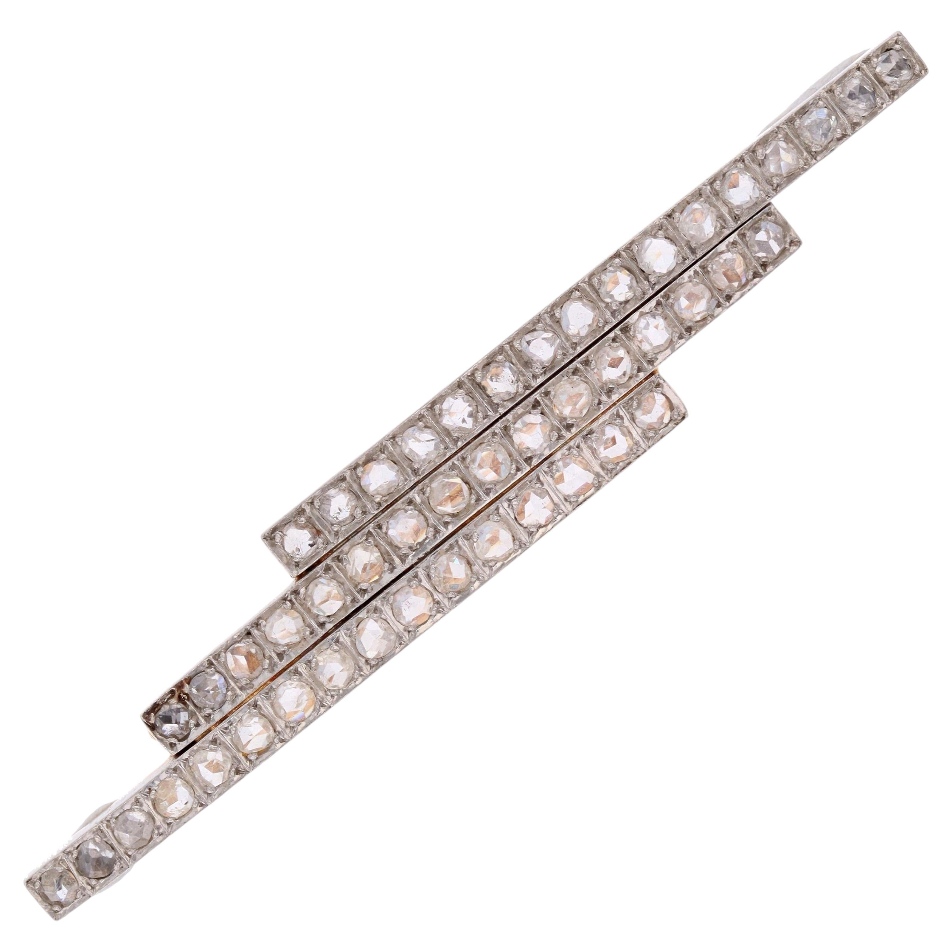 French 1930s Art Deco Diamonds 18 Karats Yellow Gold Platinum Flash Bar Brooch