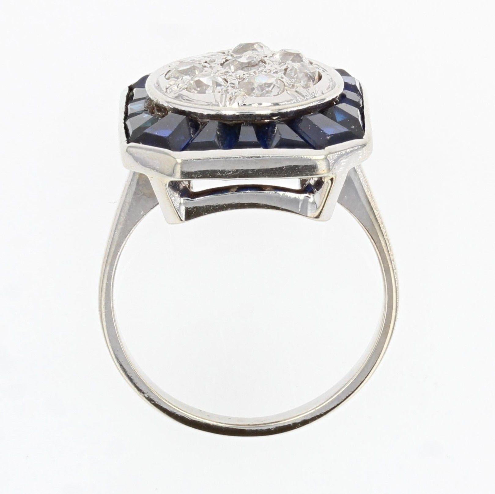 French 1930s Art Deco Diamonds Paving 18 Karat White Gold Ring 6