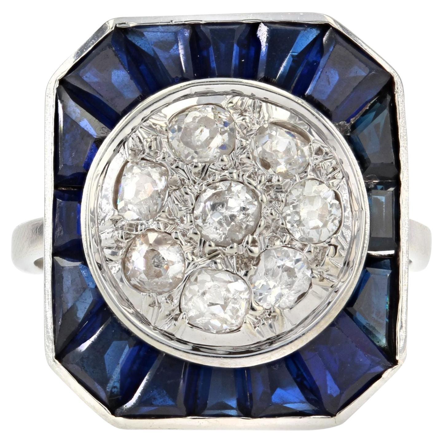 French 1930s Art Deco Diamonds Paving 18 Karat White Gold Ring