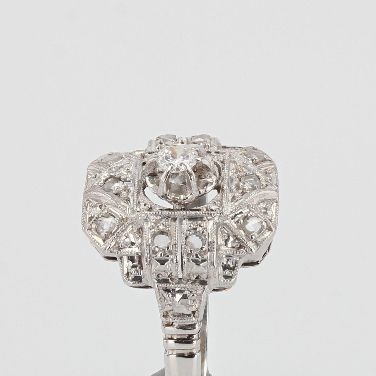 French 1930s Art Deco Diamonds Platinum Ring 4