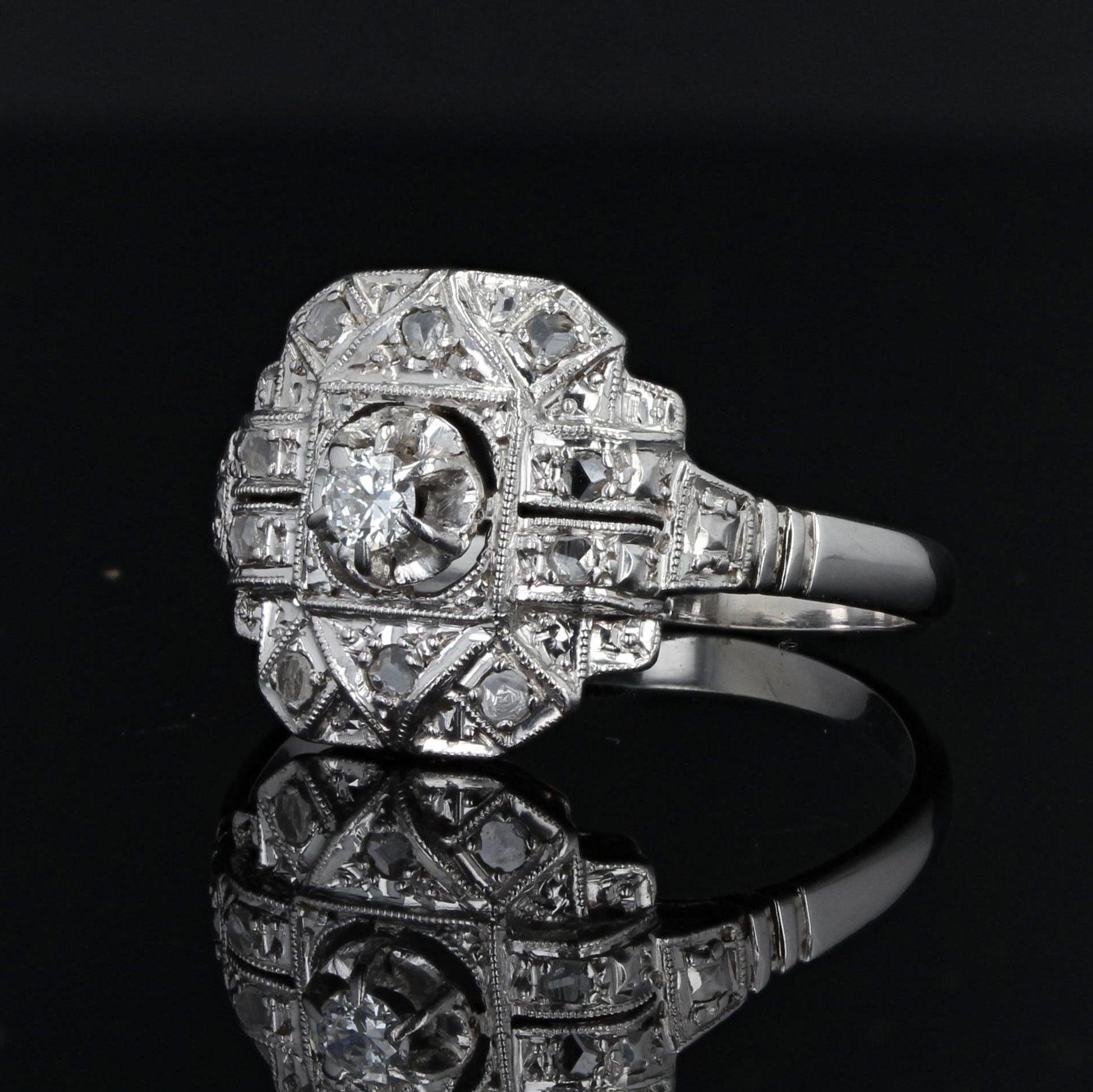 Rose Cut French 1930s Art Deco Diamonds Platinum Ring