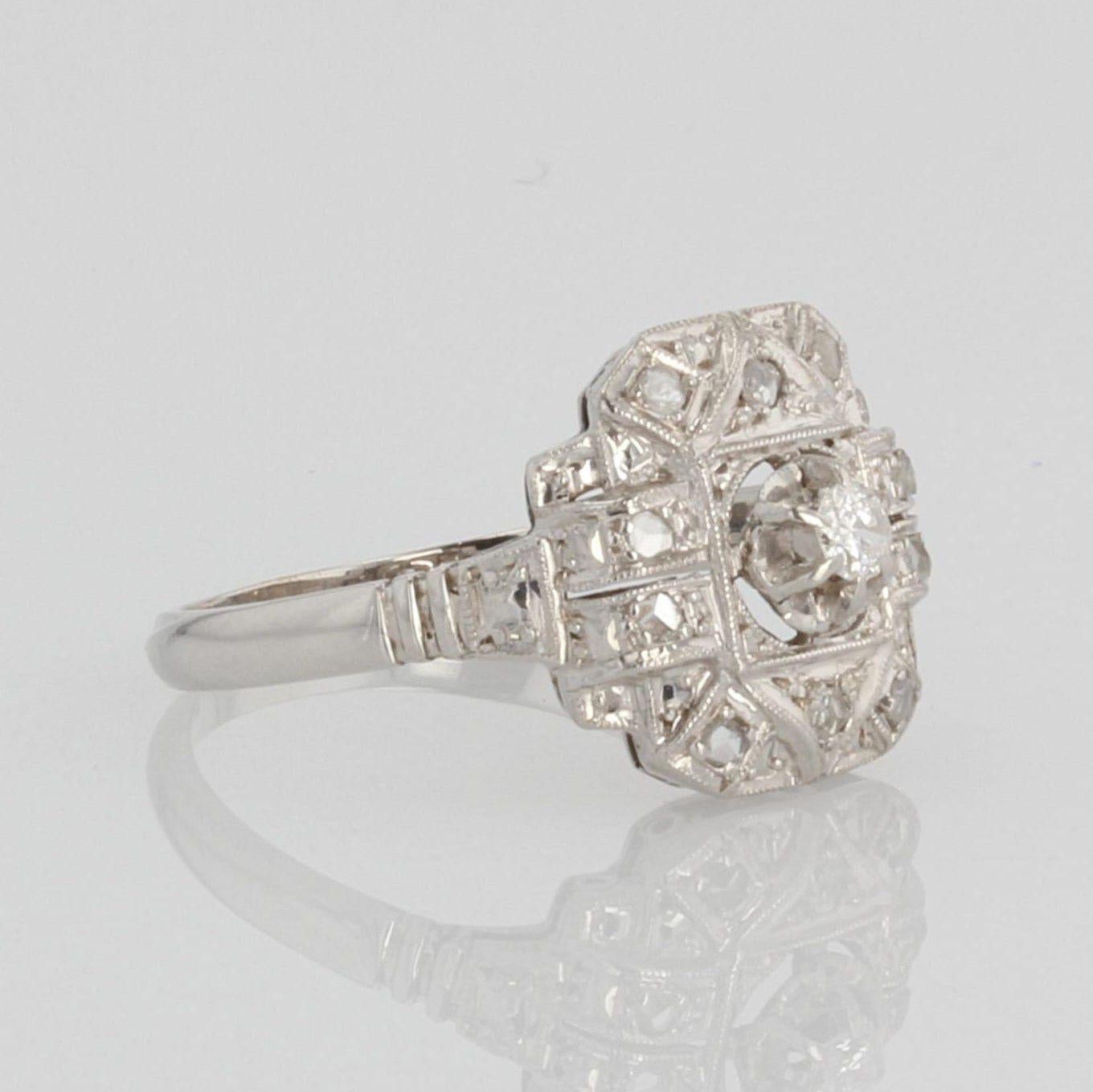 French 1930s Art Deco Diamonds Platinum Ring 2