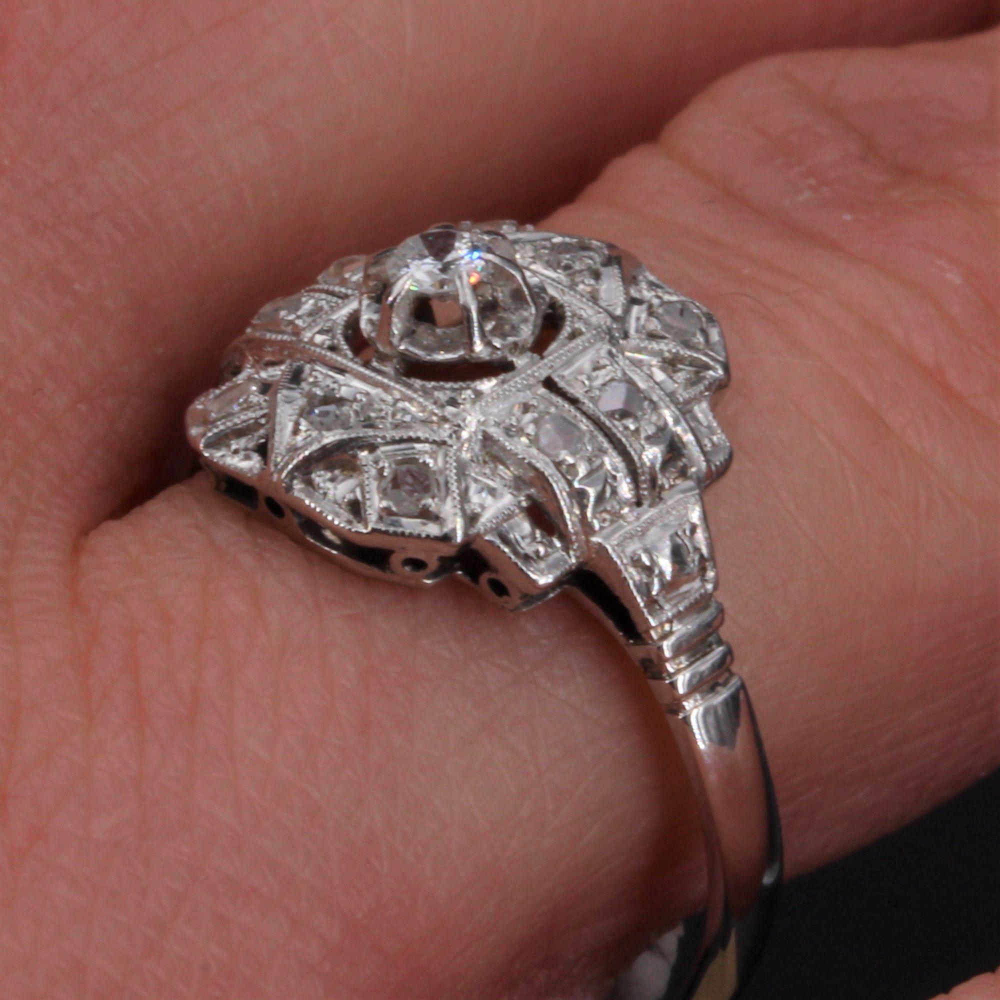French 1930s Art Deco Diamonds Platinum Ring 3