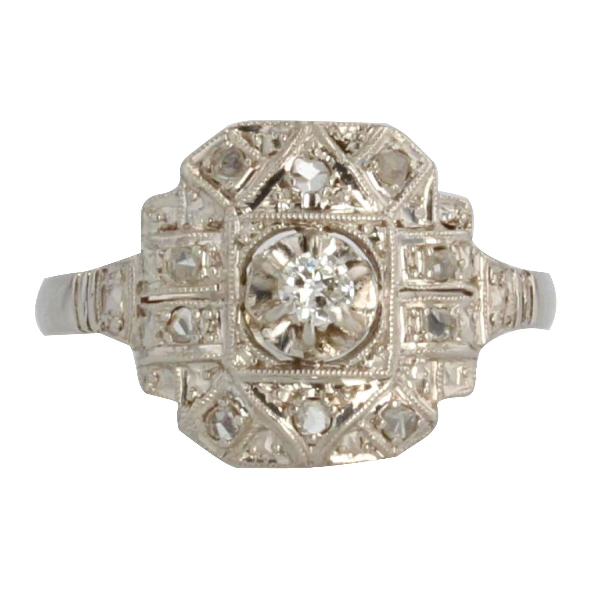 French 1930s Art Deco Diamonds Platinum Ring