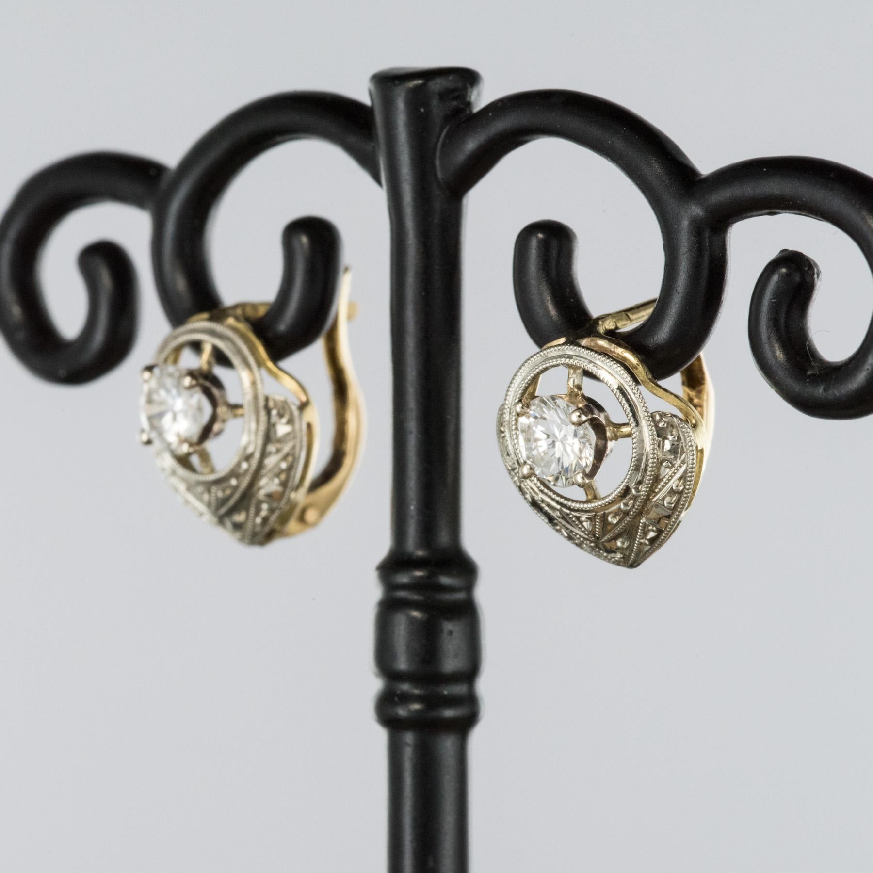 Women's French 1930s Art Deco E.VVS Diamonds Stud Earrings