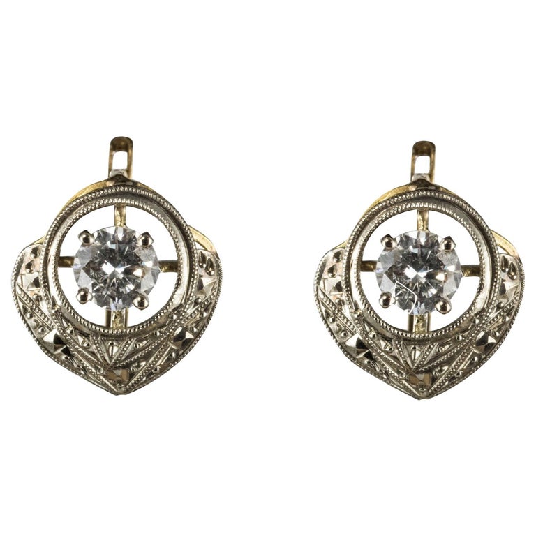 French 1930s Art Deco E.VVS Diamonds Stud Earrings at 1stDibs